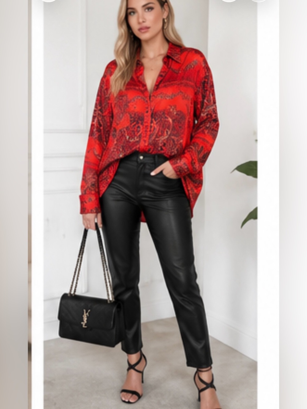Zara NWT Scarf Print Tunic Shirt Dress Red Baroque Paisley Size L - Picture 3 of 13